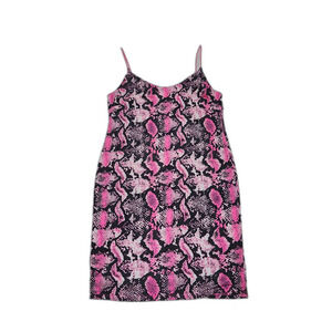 ReVamped Women's Snakeskin Print Swim Cover-Up Slip Dress Pink Black Y2K Size M